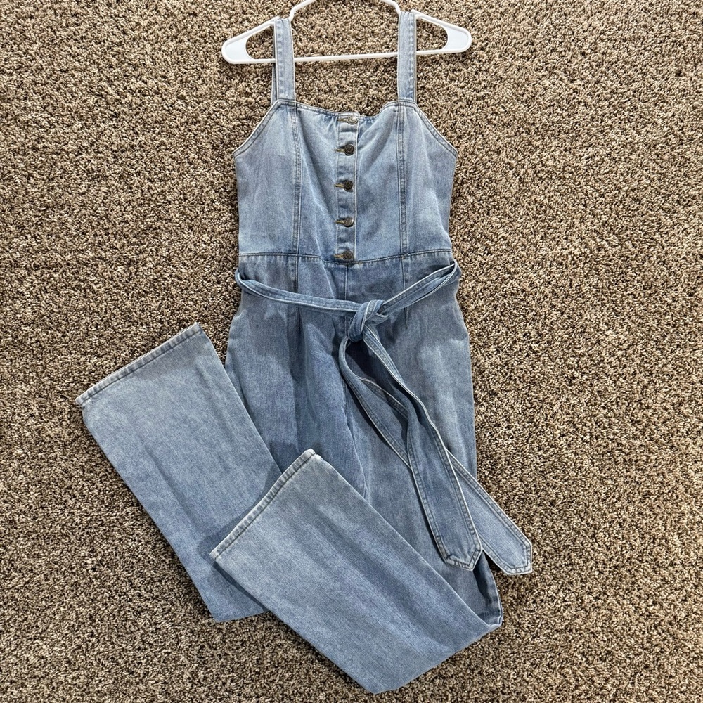 Sadie & Sage Sleeveless Belted Overall Womens *Small Denim Jumpsuit Blue Bootcut